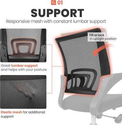 Neo Chair Office Computer Desk Chair, Gaming-Ergonomic Mid Back Cushion with Lumbar Support and Wheels