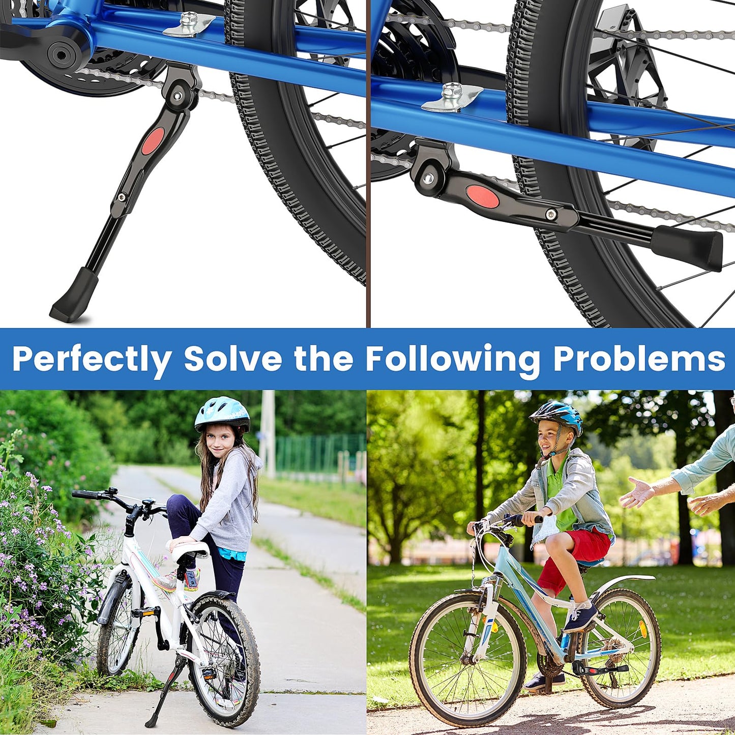 VECKUSON Kickstand for Kids Bike, Bicycle Kickstands Center Mount for 16 18 20 Inch Bicycles Adjustable Aluminum Alloy Kickstands for 16 18 20 inch Mountain Bike,Height for 20-26cm