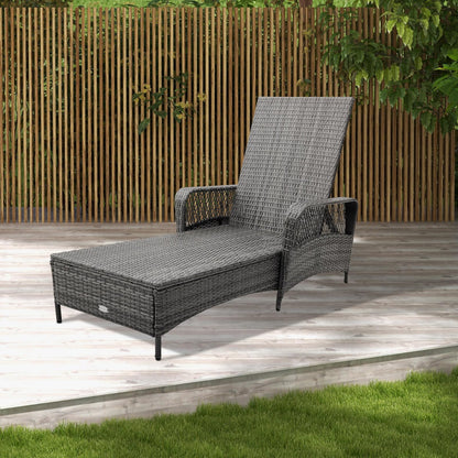 HAPPYGRILL 2PCS Patio Rattan Chaise Lounge, Outdoor PE Wicker Sun Lounger with Adjustable Backrest, Cushion & Pillow, Reclining Sunbed for Balcony Poolside Yard (Mix Gray & Gray)