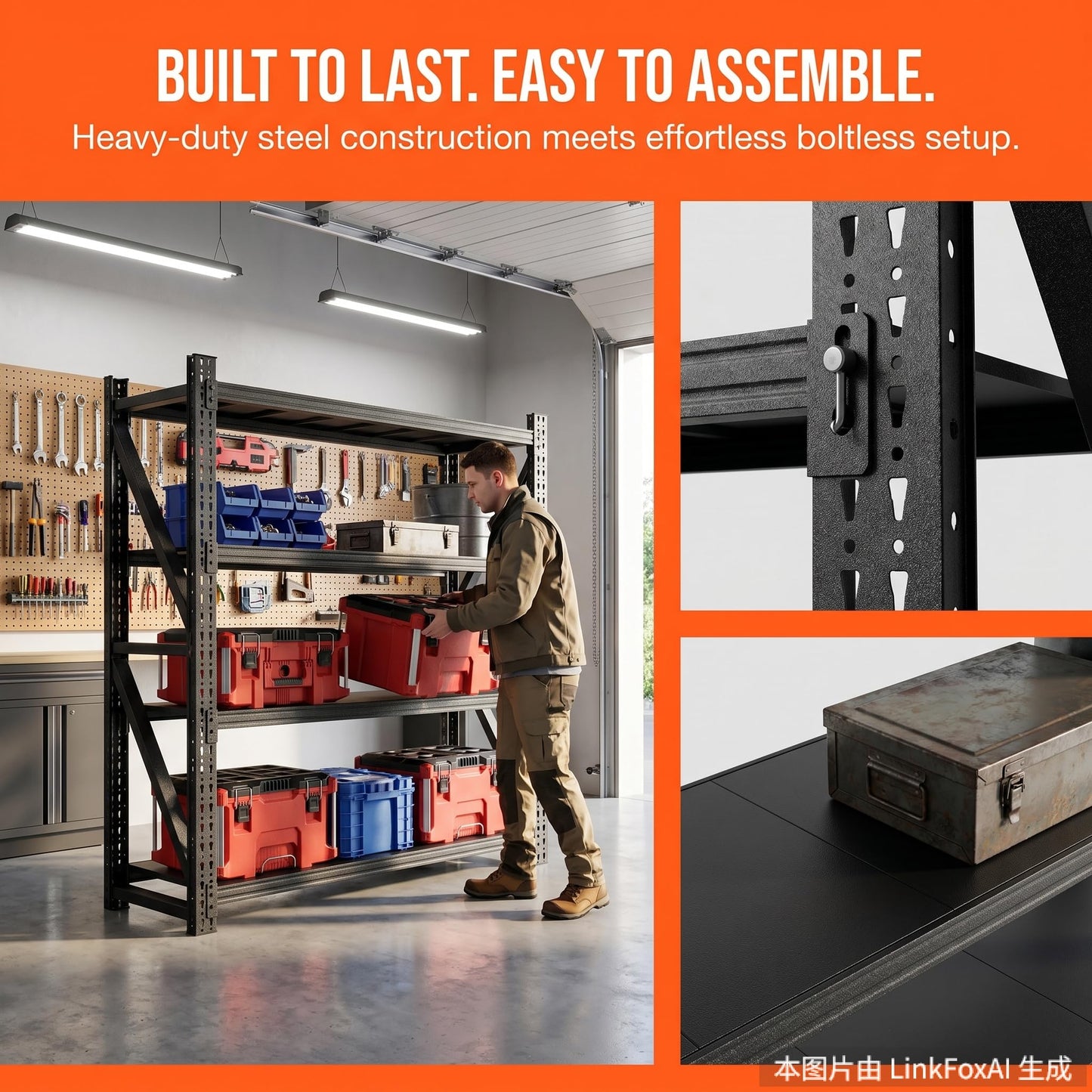 Heavy Duty 4-Tier Garage Shelving Unit, Metal Storage Rack, Industrial Adjustable Steel Shelves for Garage, Warehouse, Basement Organization (Black, 71" W x 24" D x 70" H)