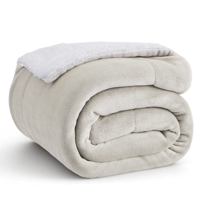 Bedsure GentleSoft Sherpa Fleece Blankets Queen Size for Bed - Thick and Warm, Soft Fuzzy Plush Queen Blanket for Winter, Grey, 90x90 Inches