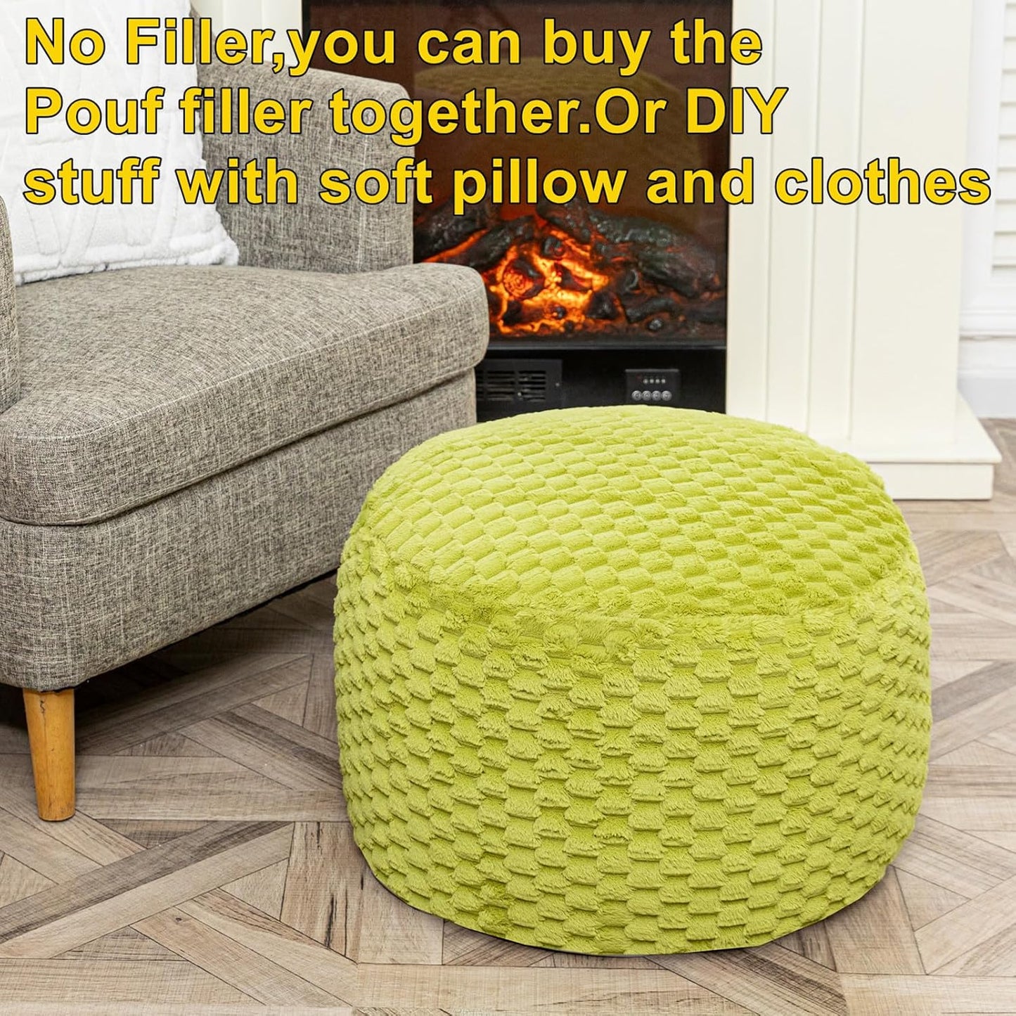 20x20x12 Inches Asuprui Fur Ottoman Stool Unstuffed Footstool Cover Floor Pouf Foot Rest Round Poof Seat Floor Bean Bag