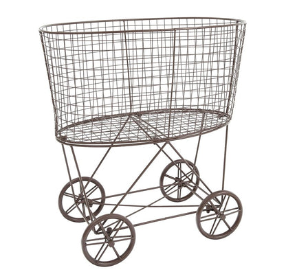 Creative Co-Op Vintage Reproduction Metal Laundry Basket on Wheels, Rust
