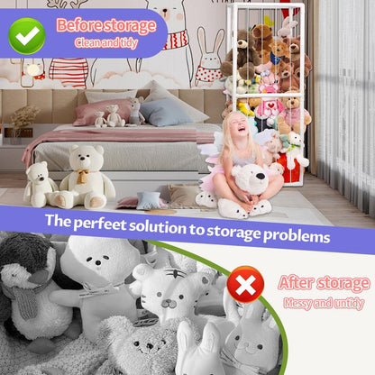 BomSaluka Stuffed Animal Storage, Kids Toy Zoo Storage Organizer with Elastic Band, Thicken PVC Tube Large Stuffed Animals Holder for Nursery Playroom Bedroom Room Furniture Plush Storage(White)