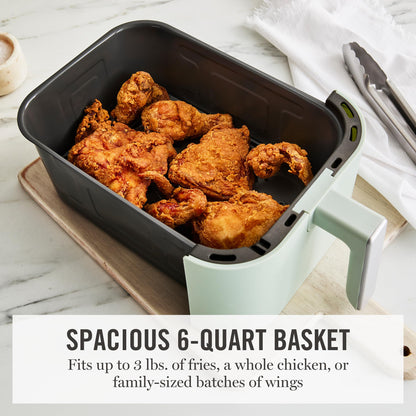 Martha Stewart 6QT Air Fryer, 6-in-1, Bake, Broil, Roast, Air Fry, Dehydrate, Reheat, Ceramic Non-Stick Basket, Crispy Results Fast, 400°F Max Temp, Shake Reminder, Auto Shut-Off, Honeydew Green