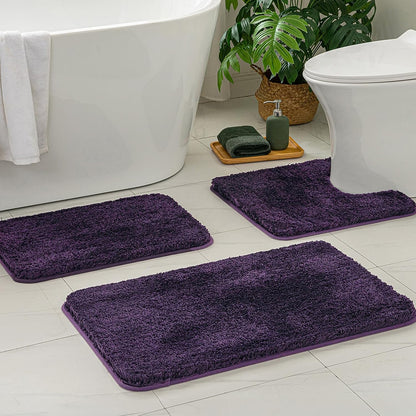 MIULEE U Shaped Toilet Rug for Bathroom - Soft Microfiber Contour Bath Rugs, Non-Slip Rubber Back, Dark Purple