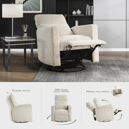 Lexicon Swivel Glider Recliner Chair, Nursery Glider, Chenille Fabric Recliner, Manual Recliner Sofa Chair for Living Room/Office/Apartment, Quartz