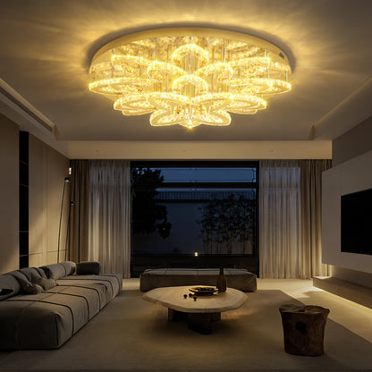 Shial Lighting 40" Modern Crystal Chandelier for Dining Room LED Dimmable Flush Mount Chandeliers Gold Ceiling Chandelier for Living Room Bedrooms