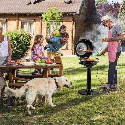 Electric Grill, CUSIMAX Electric Indoor/Outdoor Grill, 1600W Portable BBQ with Lid for Indoor & Outdoor Use, Adjustable Heat, Removable Stand Grill for Cookouts, BBQ Gatherings, Small Spaces