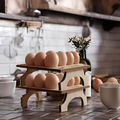 Stackable Wooden Egg Holder Countertop, Rustic Double Layer Egg Organizer for 24 Fresh Eggs, 2 pcs