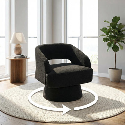 IDEALHOUSE Modern Swivel Accent Chairs Set of 2, Oversized Teddy Barrel Chairs, 360° Thickened Soft Cushion Rotating Round Arm Chairs for Living Room, Bedroom, Reading Nook, Black