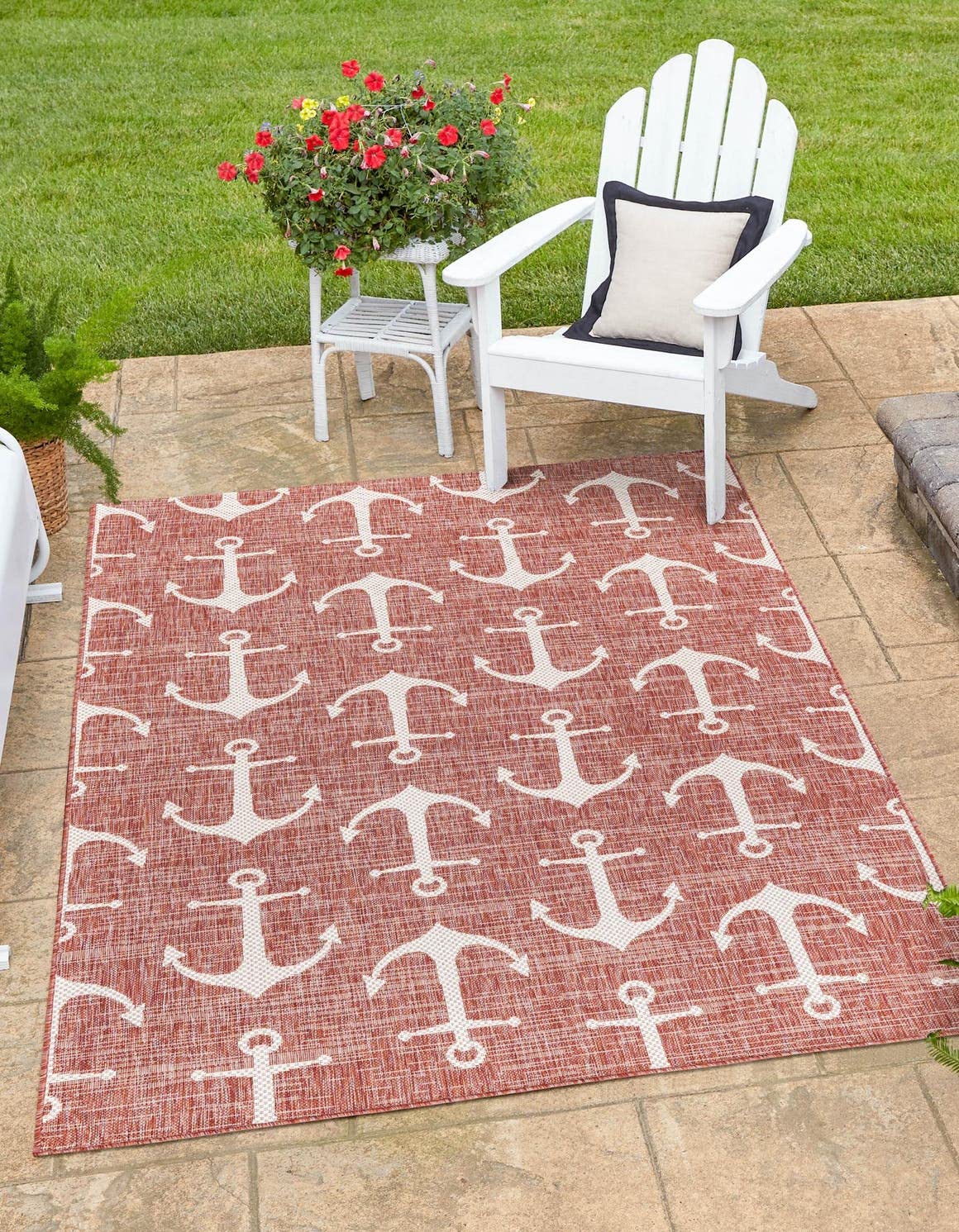 Unique Loom Outdoor Coastal Collection Area Rug - Ahoy (10' x 13' 1" Rectangle, Rust Red/ Ivory)