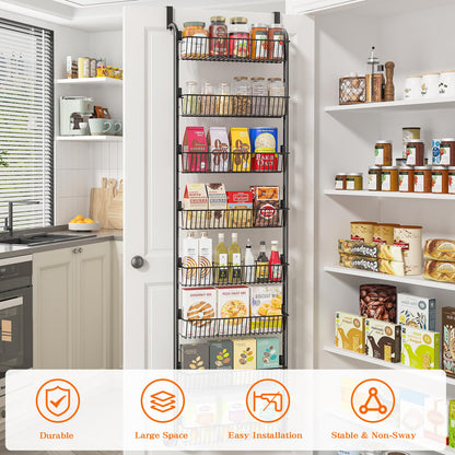 MIAOLI Over The Door Pantry Organizers and Storage, 6-Tier Spice Rack, Home & Kitchen Storage Shelves for Cabinet, Large Capacity Hanging Seasoning Organizer, Laundry Room Organization, Black