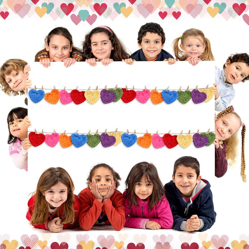 Mindsoft 35 Sets Emotional Cheer Support Gift Bulk Cute Hand Crocheted Pocket Hug Heart Inspirational Cards and Bags Party Favor for Preschool Toddler Boy Girls