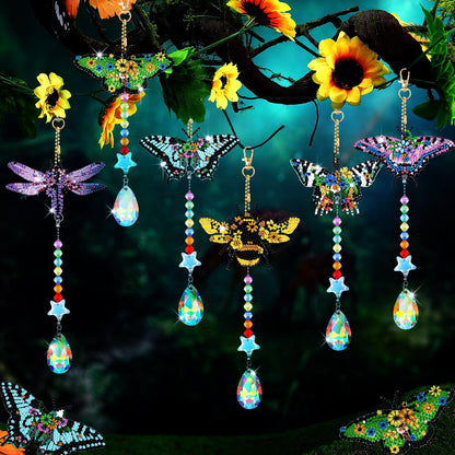 Tradder 6 Pcs Butterfly Diamond Art Wind Chimes for Summer Tree Decoration Diamond Art Kit with Crystal Pendant Make Your Own Keychains 5d DIY Home Garden Hanging Ornament