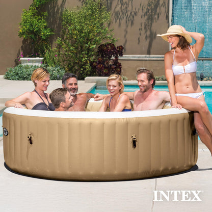 Intex PureSpa 6 Person Bubble Massage Inflatable Hot Tub Spa Set, Sahara Tan - Portable Outdoor Spa Plus Water Heater Pump, Foam Cover, Dispenser Ball