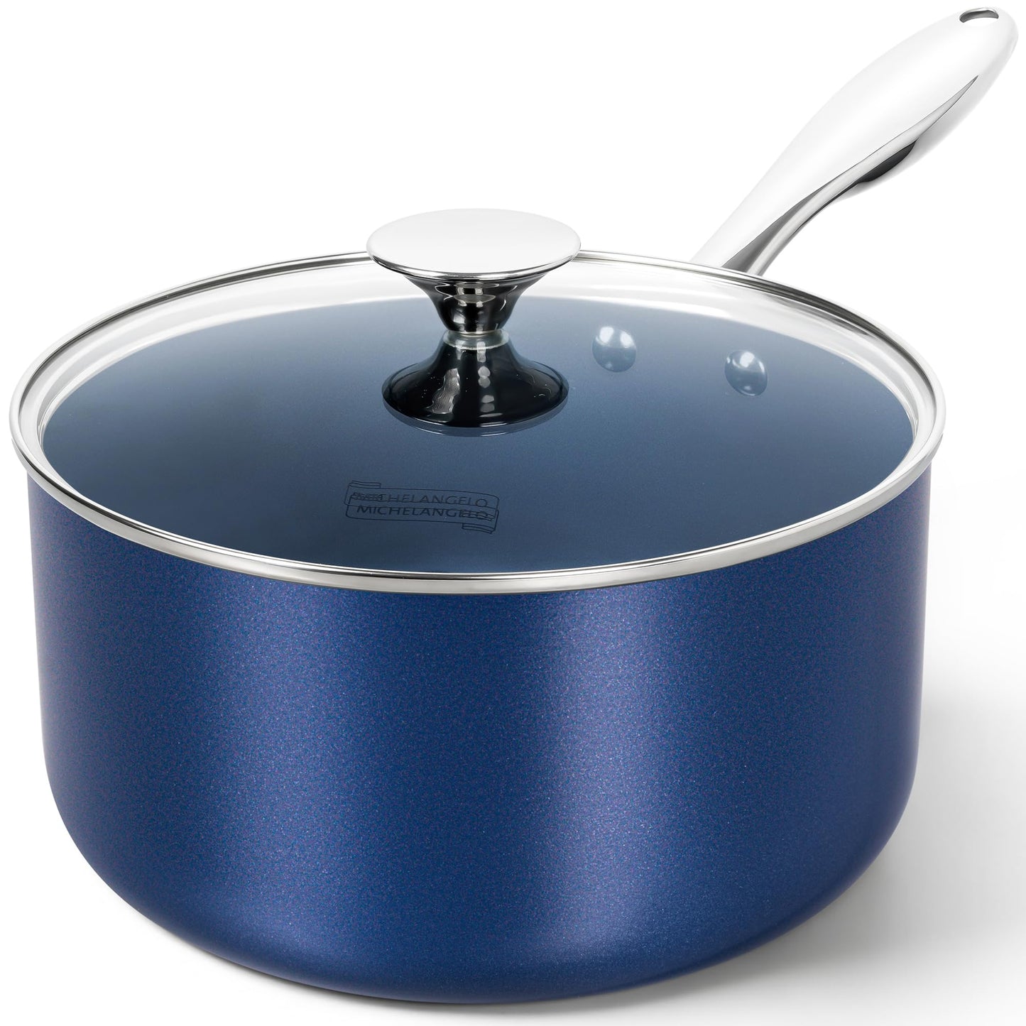 MICHELANGELO 4 Quart Saucepan with Lid, Nonstick Ceramic Sauce Pan with Stainless Steel Handle, 4 Qt Saucepan with Lid Induction Compatible, Oven Safe, Blue
