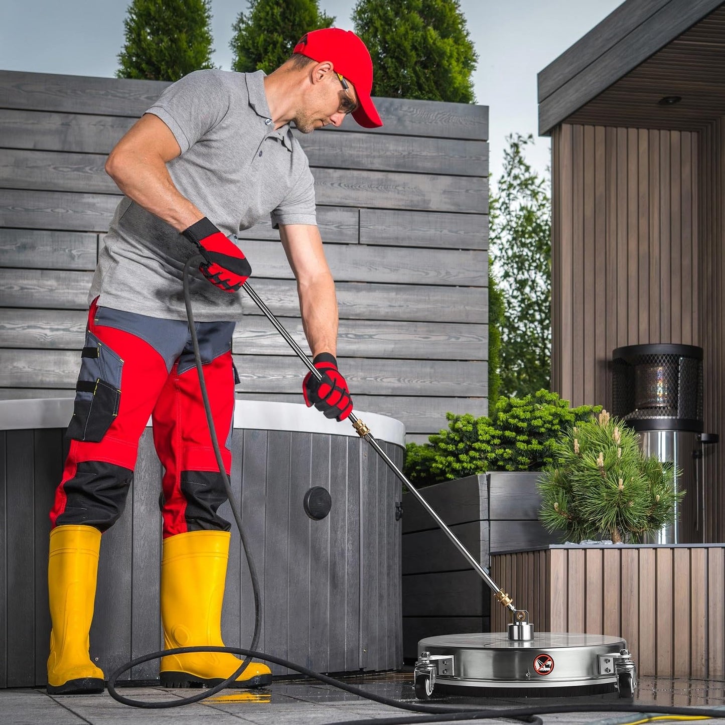 TRELVEX Pressure Washer Surface Cleaner with 4 Wheels 4000 PSI Stainless Steel Housing 1.8 to 3.7 GPM Water Flow Pressure Washer Attachment 1/4" Quick Connector for Patios, Driveways (18")