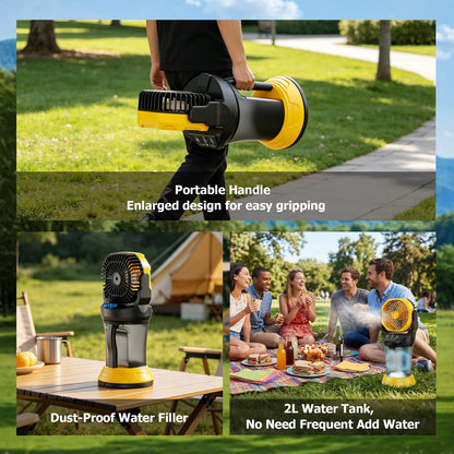 30000mAh Portable Misting Fan, Rechargeable Battery Operated Outdoor Misting Fan with 2L Bucket, 4 Speeds Spray Personal Cooling Fan with RGB Light 120° Auto Oscillating for Patio Camping Beach Garage