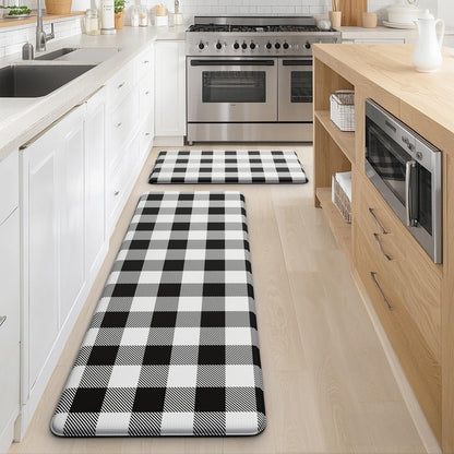 MAYHMYO 2 PCS Anti Fatigue Rugs Non Skid Waterproof Floor Mat Cushioned Black and White Farmhouse Comfort Standing Kitchen Mats for Floor, House, Sink, Office