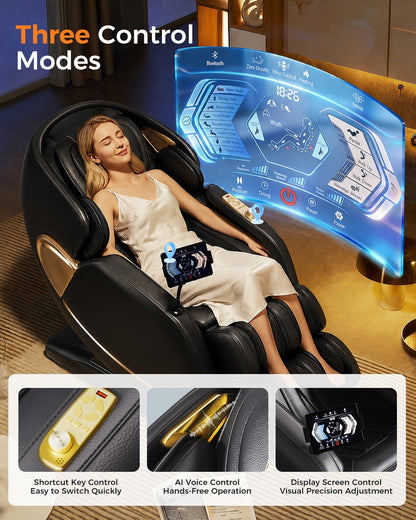 DAHAIY 4D Massage Chair Full Body, AI Voice Control, PU Leather Zero Gravity Heated Back Foot Hand Massage Recliner Chairs, Living Room Furniture,Office,Portable - Black
