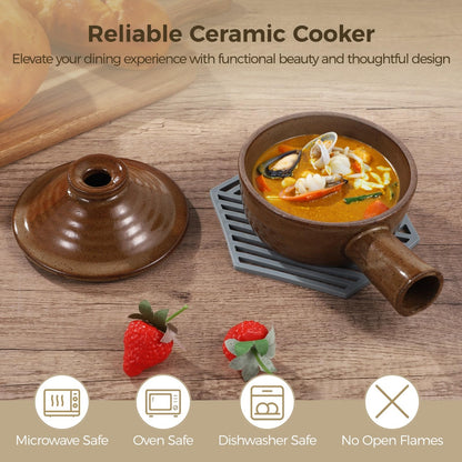 Toyosport 4 Sets Egg Cookers, Ceramic Microwave Cookers with Heat-resistant Silicone Pads, Egg Poachers with Dome Lids & Hollow Handles, 12 oz Clay Bowls for Eggs, Soup, Oven & Dishwasher Safe