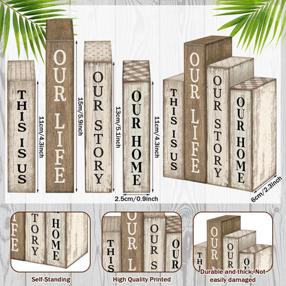 Lineshading 4 Pcs Farmhouse Table Decor Wooden Rustic Our Home Our Story Life Table Centerpiece Farmhouse Book Stack Block Sign for Tabletop Shelf Tiered Tray Desk Living Room Fireplace Home