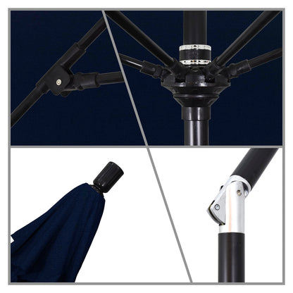 California Umbrella 11' Round Crank Lift, Collar Tilt, Aluminum Pole, Fiberglass Rib Patio Umbrella, Black Finish, Navy Blue