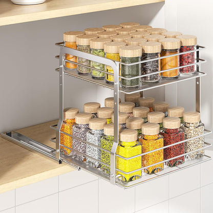 2 9.65"W 10.7"D 10.24" PanPanPal Pull Out Spice Rack Organizer for Inside Cabinet, Tier Metal Spice Organization