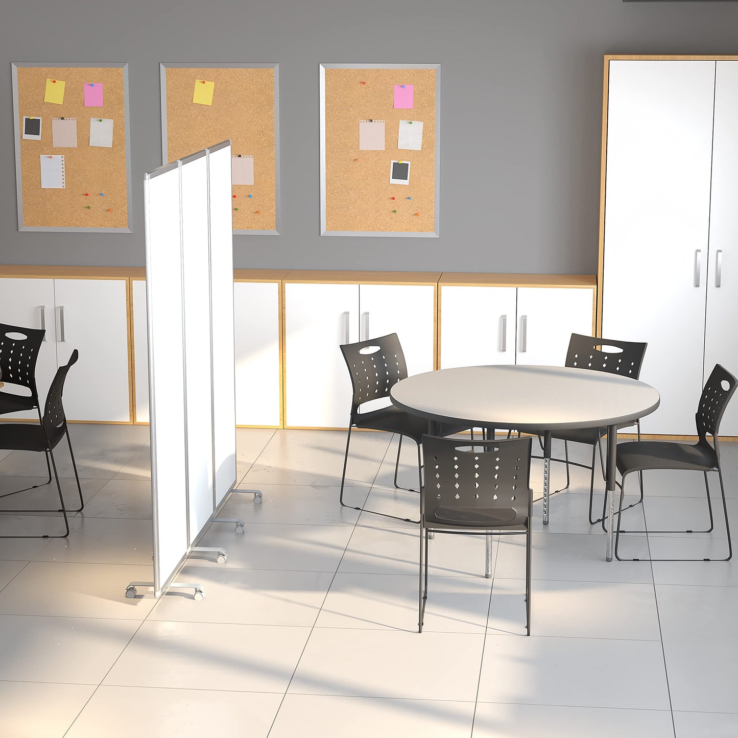Flash Furniture Raisley 3-Section Mobile Magnetic Whiteboard Partition for Classrooms or Offices, Rolling Dry Erase Board Room Divider, 72"H x 24"W