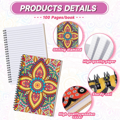 Fullhawl 6 Pack 5D DIY Diamond Art Notebook Kits for Adults Beginner A5 Leather Diamond Painting Gift for Women Art Cover Notepad Sketchbook Journal Crafts Accessories with Tool(Mandala)