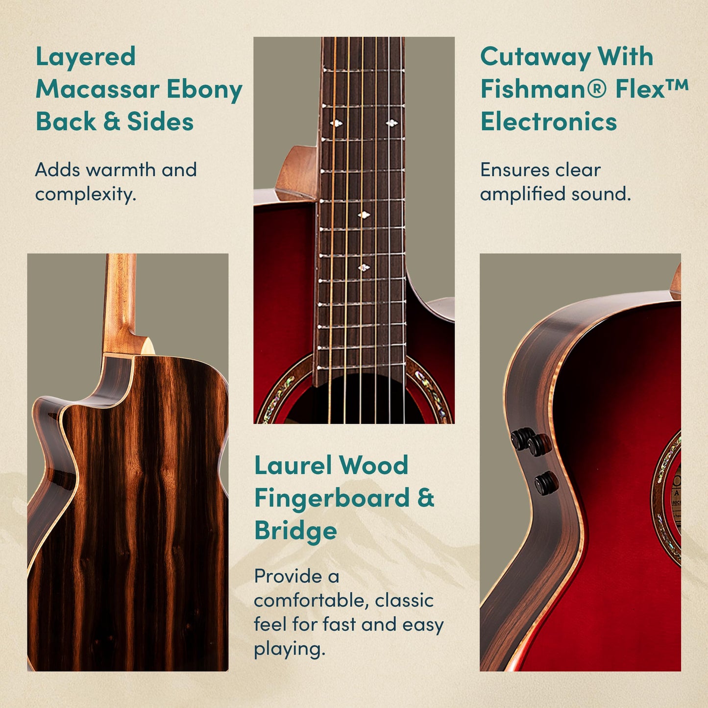 Teton Auditorium Acoustic Electric Guitar, Wooden, Solid Spruce Top, Mahogany Neck, Laurel Wood Fingerboard and Bridge, STA180CEAB-AR