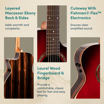 Teton Auditorium Acoustic Electric Guitar, Wooden, Solid Spruce Top, Mahogany Neck, Laurel Wood Fingerboard and Bridge, STA180CEAB-AR