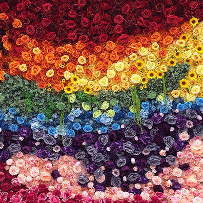 Handmade Colorful Rainbow Roses Wall Large Artificial Flower Wall Backdrop Panels,Rose Wedding Backdrop 5D Floral Wall Fabric Flower Wall For Party Baby Shower Bridal Wedding ,2m*2m/6.56*6.56FT