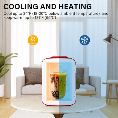 Simple Deluxe 4L Portable Mini Fridge, Compact Cooler & Warmer for Skincare, Food, Beverages, Red