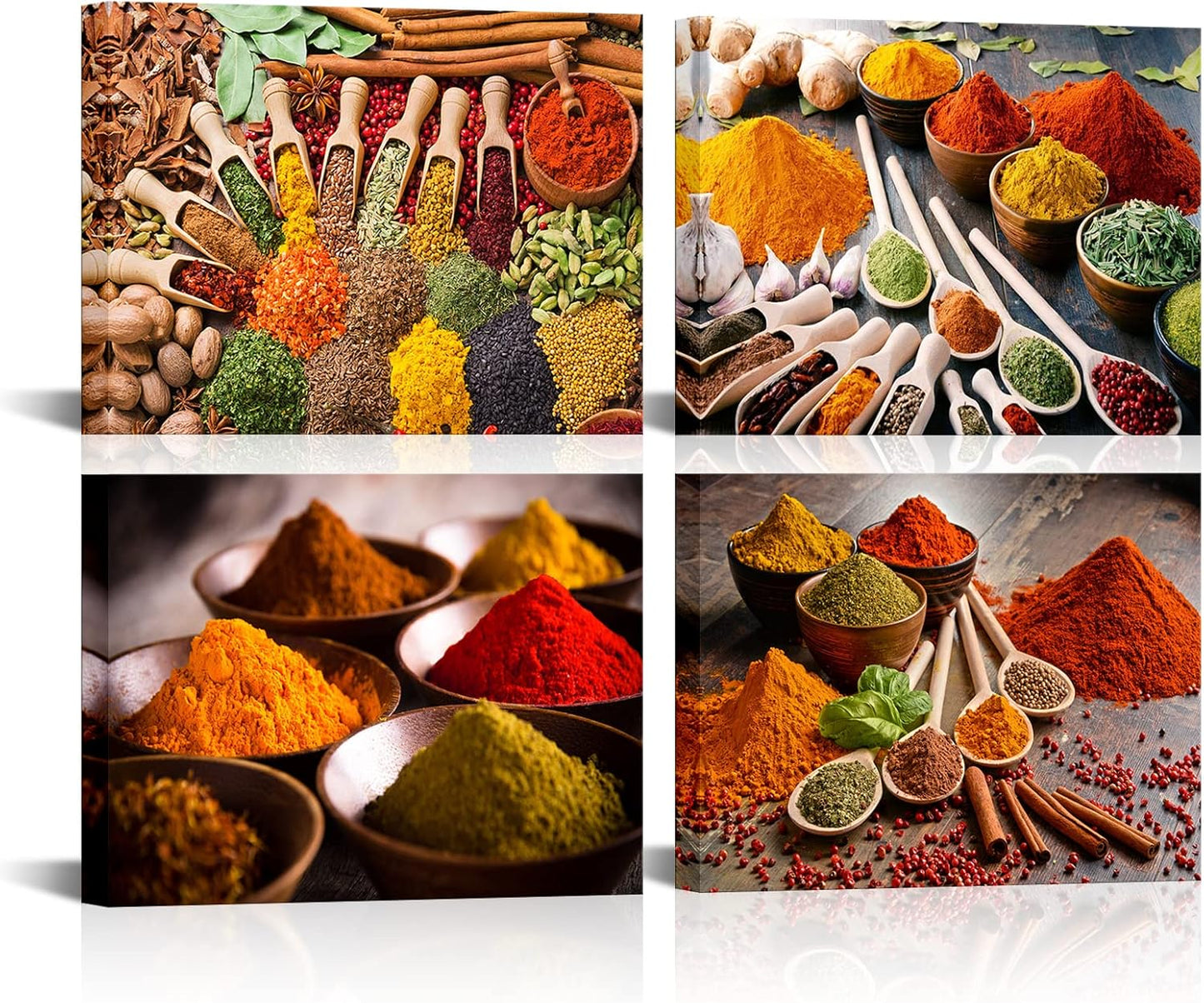 Hang,12x16inchx4Pieces HOMEOART Herbs and Spices Kitchen Wall Art Dining Room Decor Pictures Food Art Prints Framed