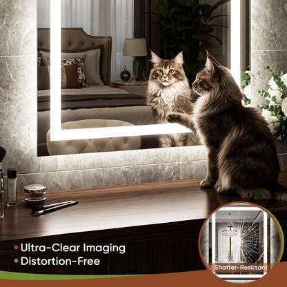 Bimno LED Bathroom Mirror with Lights 24"x32", Wall-Mounted Vanity Mirrors Front & Backlit Light Control Stepless Dimmable Anti-Fog Memory 3 Color Temperatures Shatter-Proof Tempered Glass