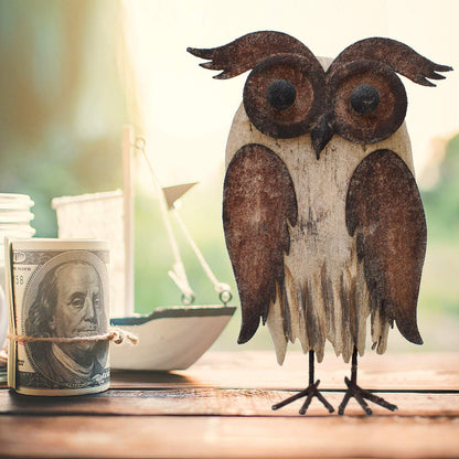 E-view Rustic Owl Figurines Decor Animal Statue for Home - Wooden Stand Owl Sculptures Decorations for Living Room Bedroom - Shelf Decoration Decorative Tabletop Collection (Owl A)