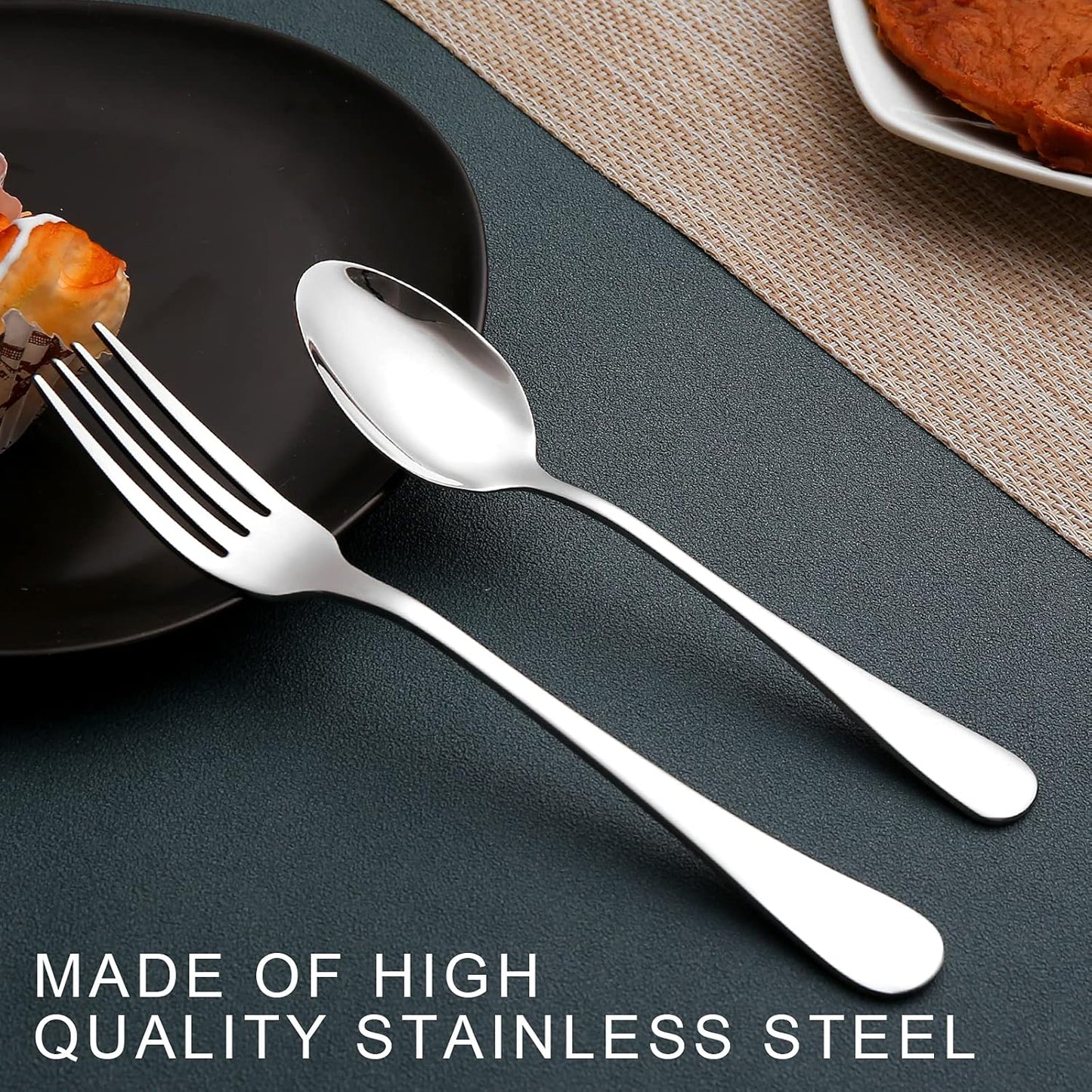 Set of 12 Stainless Steel Dinner Forks and Spoons, Heavy-Duty Cutlery Set (6.7 Inch) Dishwasher Safe (Silver)