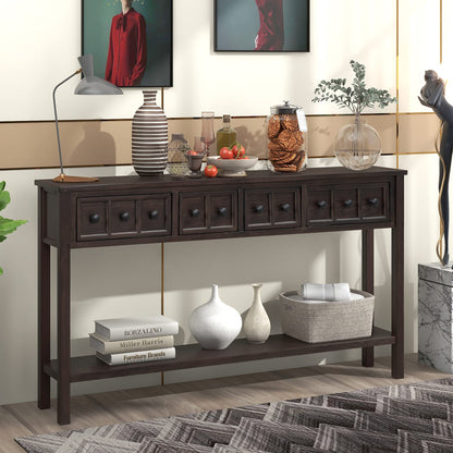 Merax Wood Farmhouse Entry Way Hallway Table with Drawers and Bottom Shelf Narrow Long Sideboard for Living Room (Espresso)