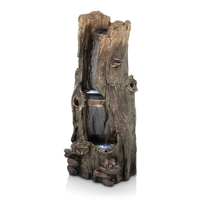 Alpine Corporation WIN258 Outdoor Rainforest Waterfall Tree Trunk Floor Fountain with LED Lights, Tiered Garden Decor, 41" H, Brown