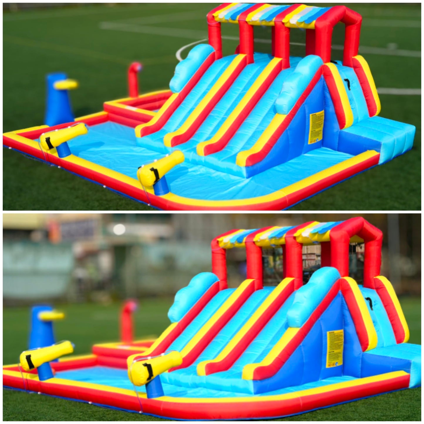 14.3FT Oxford Inflatable Water Slide Family Version Water Park Built in Reservoir Slide Sprinkler Rock Climbing Summer Carnival Pool Party Easy Setup & Storage（Include Blower）