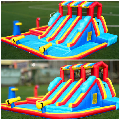 14.3FT Oxford Inflatable Water Slide Family Version Water Park Built in Reservoir Slide Sprinkler Rock Climbing Summer Carnival Pool Party Easy Setup & Storage（Include Blower）