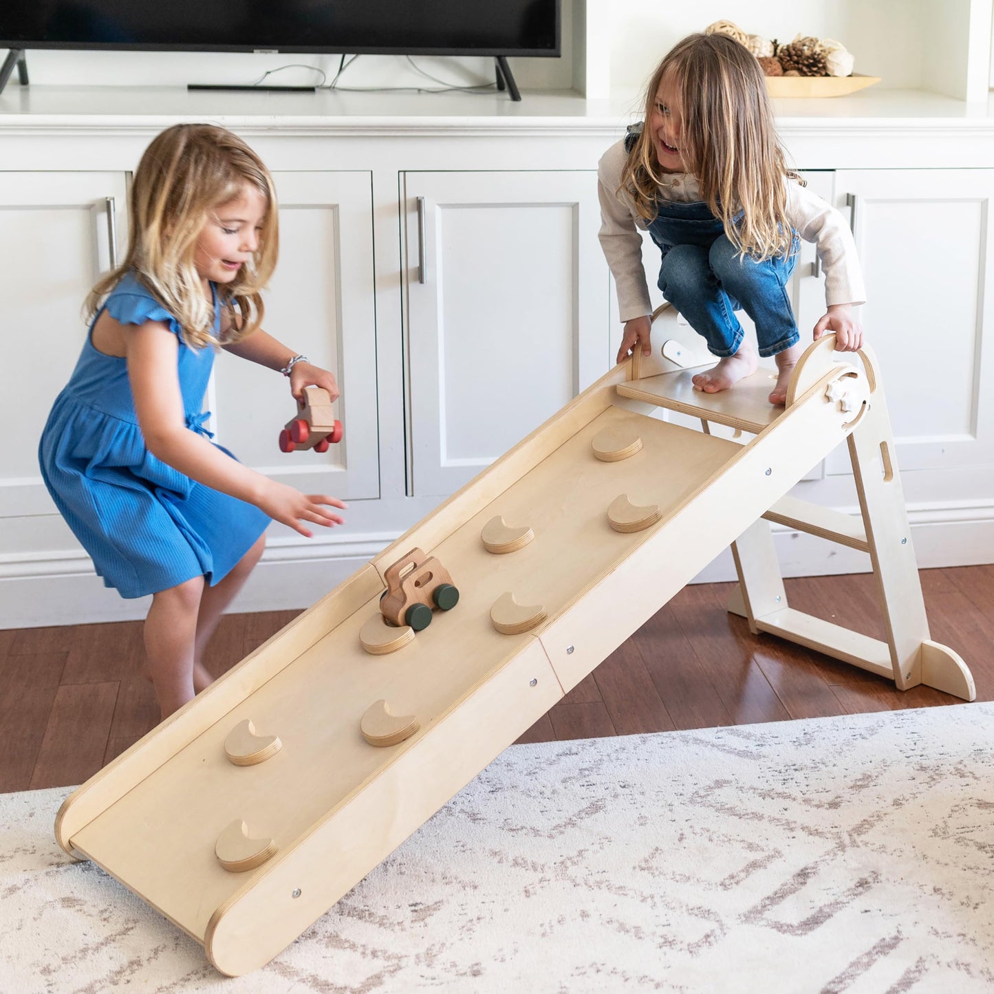 Little Partners 2-in-1 Folding Learn 'N Slide Wooden for Toddlers, Dual-Sided Children's Indoor Wood Climber with Smooth Surface and Side with Safety Grips (Natural)