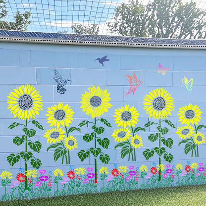 Large Sunflower Stencil Fence Stencils for Outdoors Reusable Floral Templates Large Flower Stencils for Painting on Wood Fence Garden Wall Mural DIY Crafts Canvas Fabric Furniture(sunflower9)