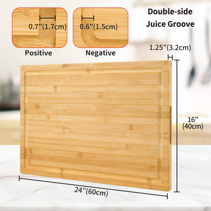 Utoplike Extra Large XXXL Bamboo Cutting Board 24 x16 Inch, Largest Wooden Butcher Block for Turkey, Meat, Vegetables, BBQ, Over the Sink Chopping Board with Handle and Juice Groove, Thickness 1.25"