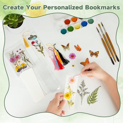 DIY Bookmark Making Kit – 30 Sets with Blank Watercolor Bookmarks, Pressed Flowers, Butterfly Stickers, Tassels, Sleeves & Tweezer – Fun Craft Kit for Painting, Unique Gifts, Book Lovers