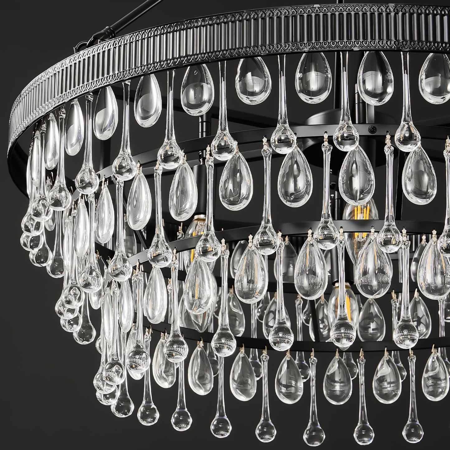 Black Modern Raindrop Crystal Chandelier: 28" Round K9 Crystals Contemporary Chandeliers for Dining Room Lights over Table - Adjustable Large Light Chandelier for Bedroom Living Kitchen Entryway Foyer