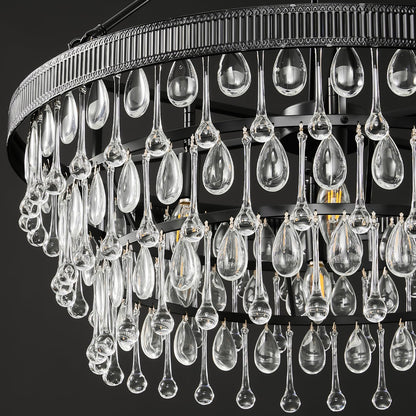 Black Modern Raindrop Crystal Chandelier: 28" Round K9 Crystals Contemporary Chandeliers for Dining Room Lights over Table - Adjustable Large Light Chandelier for Bedroom Living Kitchen Entryway Foyer