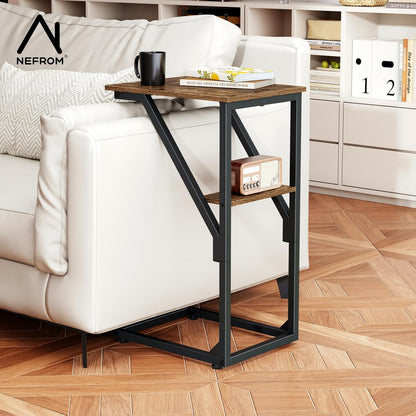 NEFROM ET-D-BR1 C-Shaped End Table, Small Couch Side Table, Sofa TV Tray Table for Living Room, Bedroom, Bedside